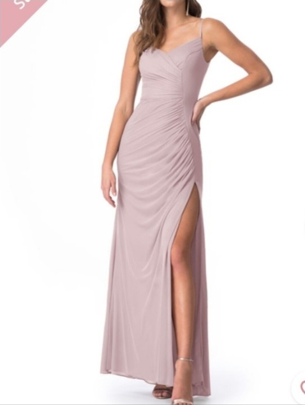 Azazie Tequila Dusty Mauve Adjustable Spaghetti Strap Maxi Bridesmaid Dress